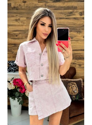 Дънков сет с пола панталон milica в розово